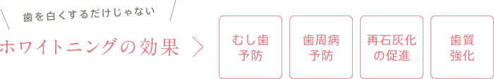 歯を白くするだけじゃない!ホワイトニングには「むし歯予防」「歯周病予防」「再石灰化の促進」「歯質強化」効果があります